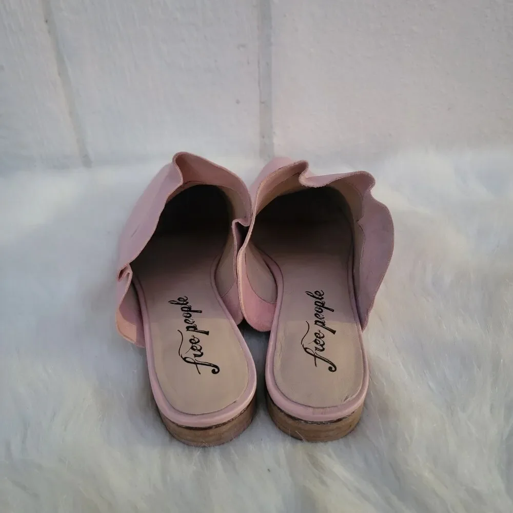 Free People Sienna Ruffle Slip On Pink Leather Pointed Toe Womens Mules 41 US 10